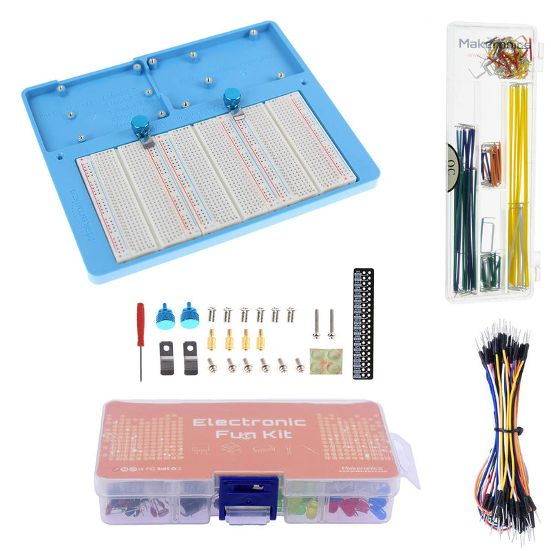  [AUSTRALIA] - Makeronics 7 in 1 Blue Breadboard Holder Raspberry Pi 4 Holder + 1200 Breadboard+Electronics Fun Kit|Power Supply Module| Precision Potentiometer and More for Prototyping Circuit/Arduino/Raspberry Pi