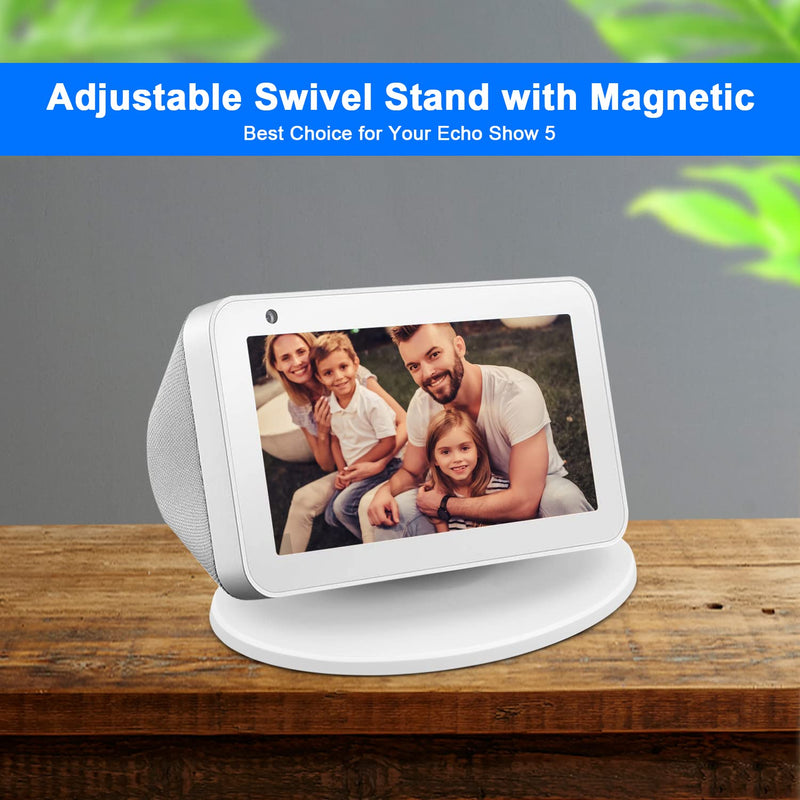 [AUSTRALIA] - Stand for Echo Show 5 & Echo Show 8, Universal Adjustable Speaker Stand Mount Magnetic Holder with Aluminum Anti-Slip Base, 360 Degree Rotation, Tilt Function (White) Show 5 Stand-White