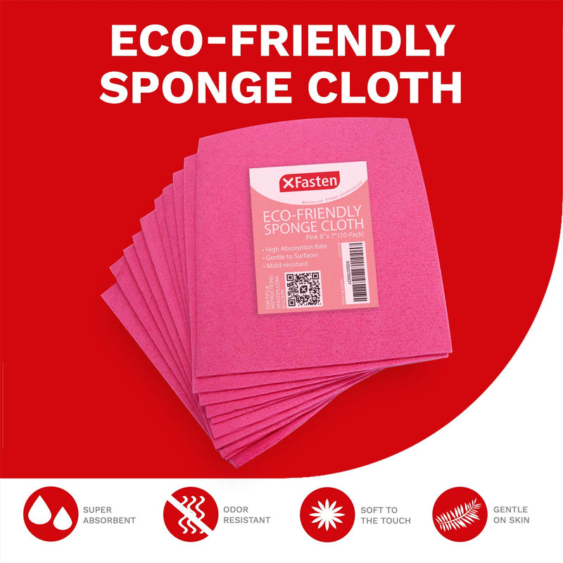  [AUSTRALIA] - XFasten Eco-Friendly Swedish Sponge Dish Cloth, 10-Pack 8-Inch by 7-Inch (Pink), Reusable Cellulose Sponge Cleaning Cloth | Paper Towel Replacement Washcloth Pink