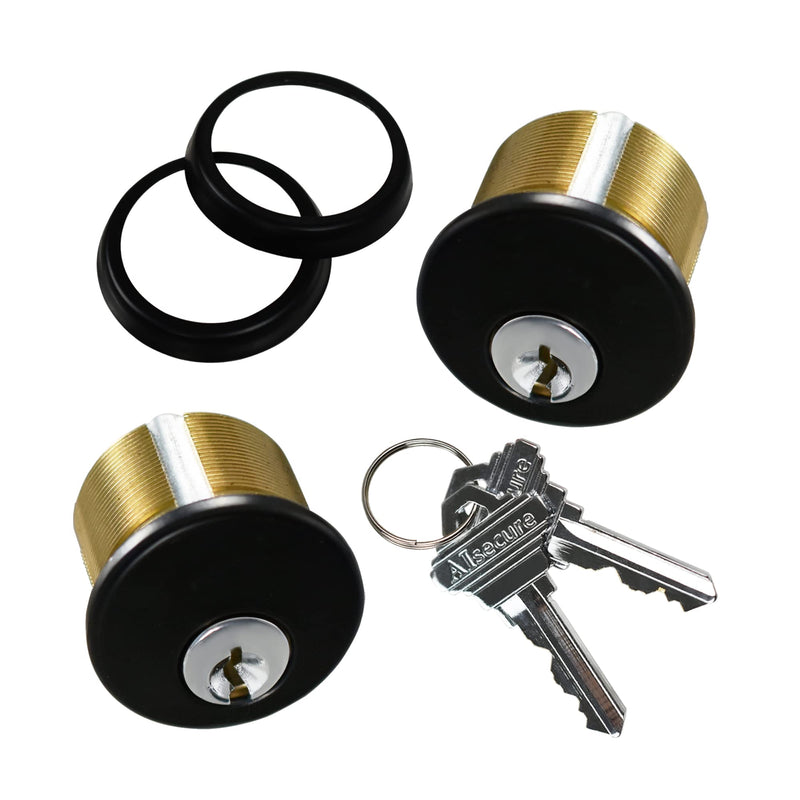  [AUSTRALIA] - AIsecure Brass Mortise Cylinder with 2 Keys for SC Keyway Standard Commercial Door Lock Cylinder Keyed Alike for Storefront Doors Lock Replacements, 2 Pack,Black