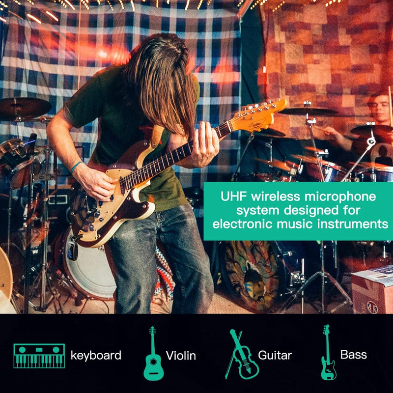  [AUSTRALIA] - Wireless Guitar System,XIAOKOA UHF Wireless Guitar Transmitter Receiver 164Feet Range with HD LED Screen for Electric Guitar Bass Musical Instruments （Black） Black