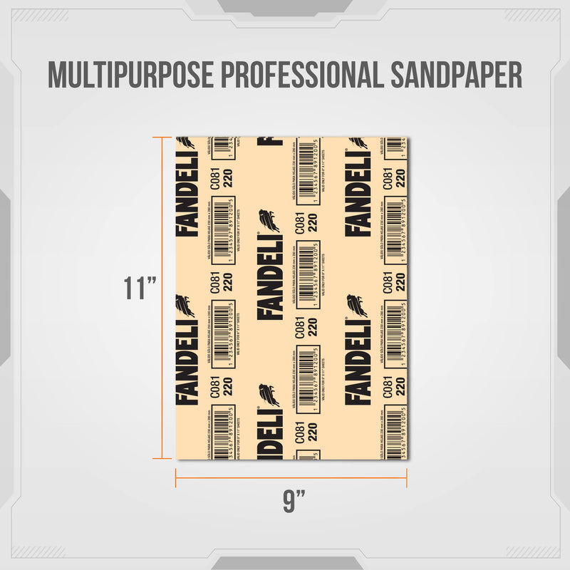  [AUSTRALIA] - Fandeli 36027 220 Grit Multipurpose Sandpaper Sheets, 9" x 11", 25-Sheet 9" by 11"