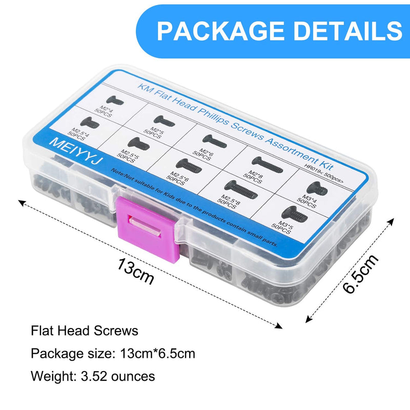  [AUSTRALIA] - MEIYYJ 500pcs M2 M2.5 M3 Laptop Notebook Computer Replacement Screws Kit, PC Flat Head Phillips Screw Assortments, Countersunk SSD Electronic Repair Accessories for Sony DELL Samsung IBM HP Toshiba Black