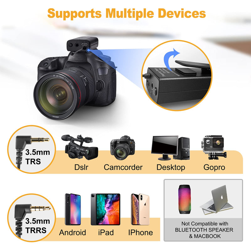  [AUSTRALIA] - Wireless Lavalier Microphone System BALILA UHF Dual Lavalier Mic Lapel Microphone for iPhone/Android, DSLR Camera Microphone Real-time Audio Monitor Recording Vlog Transmitter 1 + Receiver 1