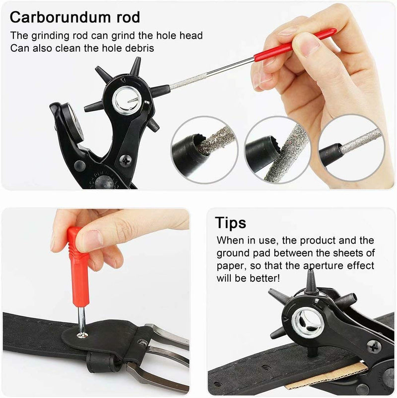 Revolving Punch Plier Kit, XOOL Leather Hole Punch Set for Belts, Watch Bands, Straps, Dog Collars, Saddles, Shoes, Fabric, DIY Home or Craft Projects, Heavy Duty Rotary Puncher, Multi Hole Sizes Make Hole Puncher - LeoForward Australia