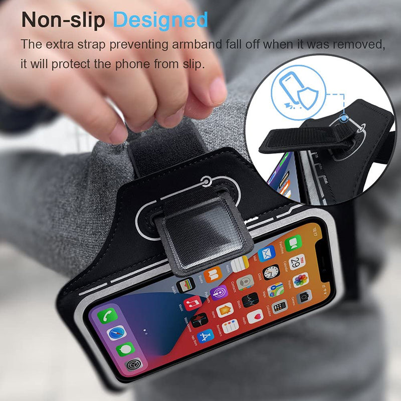 JEMACHE Running Armband for iPhone 12 11 XR X XS, 12 Mini, 12 Pro, Samsung Galaxy S21 S20 S10 S9 S8, Pixel 5 4a 4 3a 3, Machine-Series Gym Workouts Arm Band with Airpods Pro Holder (Black) Black - LeoForward Australia