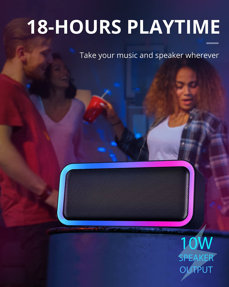  [AUSTRALIA] - Kunodi Bluetooth Speaker, Bluetooth 5.0 Wireless Portable Speaker with 10W Stereo Sound, Party Speakers with Ambient RGB Light,18-Hour Playtime,IPX5 Waterproof Speakers for Outdoors, Travel（Black Black