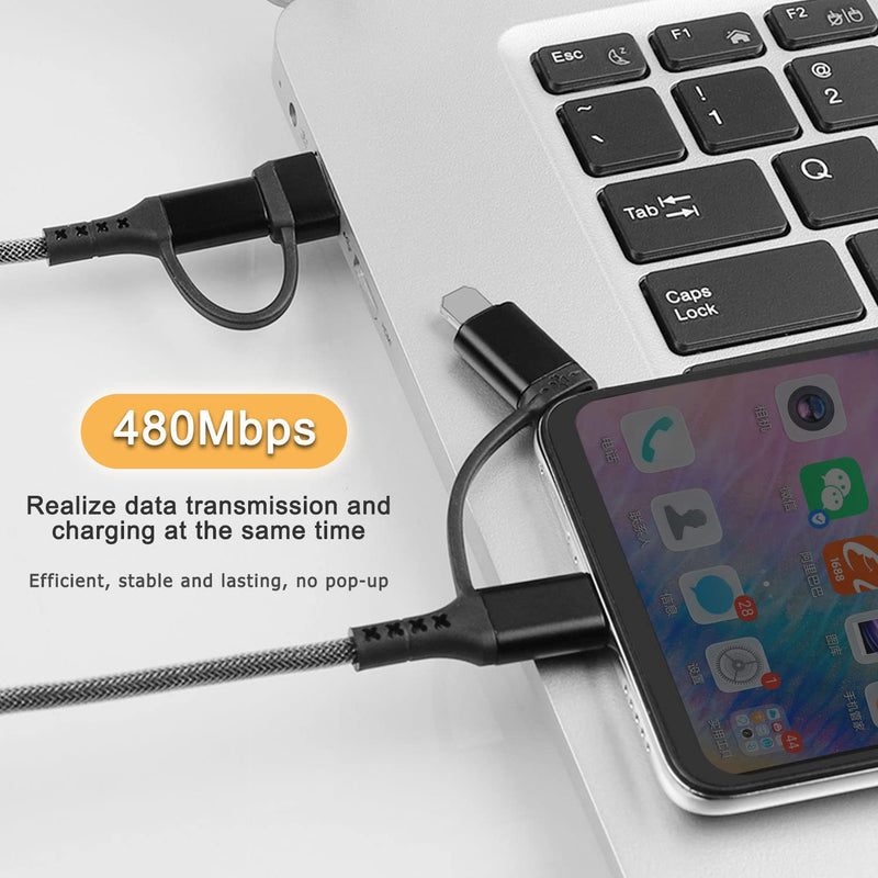  [AUSTRALIA] - NURMUN USB C Multi Fast Charging Cable PD 60W Nylon Braided Ultra-Durable Fast Charge Cord 4-in-1 3A USB/C to Type C/L-Phone Fast Sync Charger Adapter Compatible with Laptop/Tablet/Phone (6.0FT) 6.0 Feet