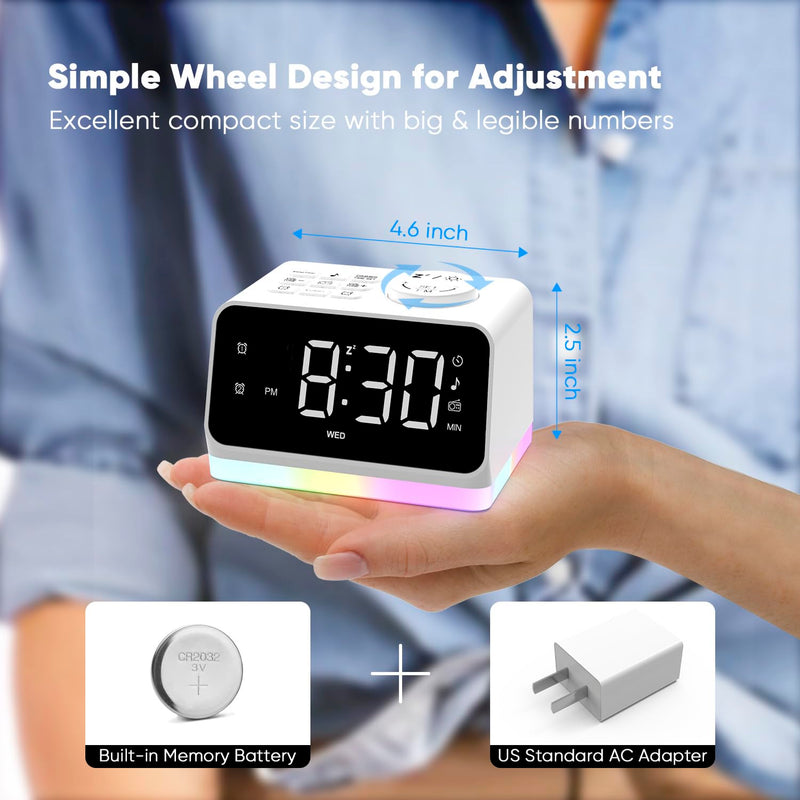  [AUSTRALIA] - Alarm Clock for Bedrooms with Radio, Simple Alarm Clock with 8 Colors Night Light & Time Display, Dimmer, 16 Levels Volume, Bedside Alarm Clock with Timer, Loud FM Radio Alarm Clock for Seniors Kids