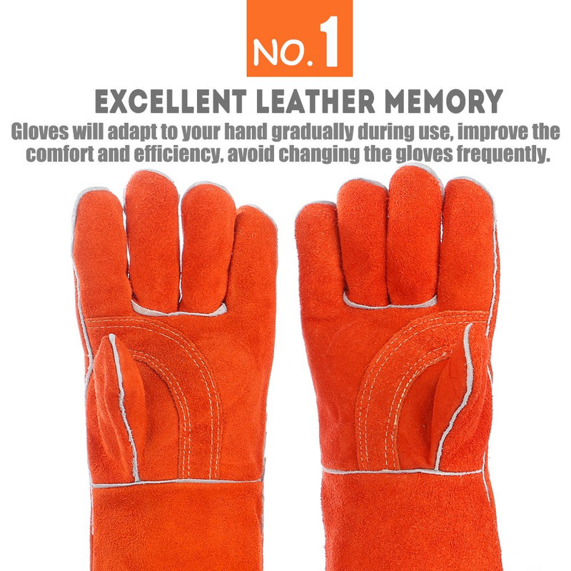  [AUSTRALIA] - QeeLink Welding Gloves - Heat Resistant & Wear Resistant Lined Leather and Fireproof Stitching - For Tig/Mig Welders/Fireplace/BBQ/Gardening/Grilling/Stove (14-inch, Orange) 14-inch