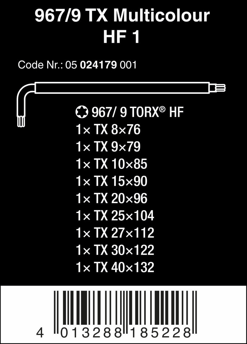  [AUSTRALIA] - Wera 05024179001 Torx L-Key Set 967 Sl/9 with Holding Function,MULTI