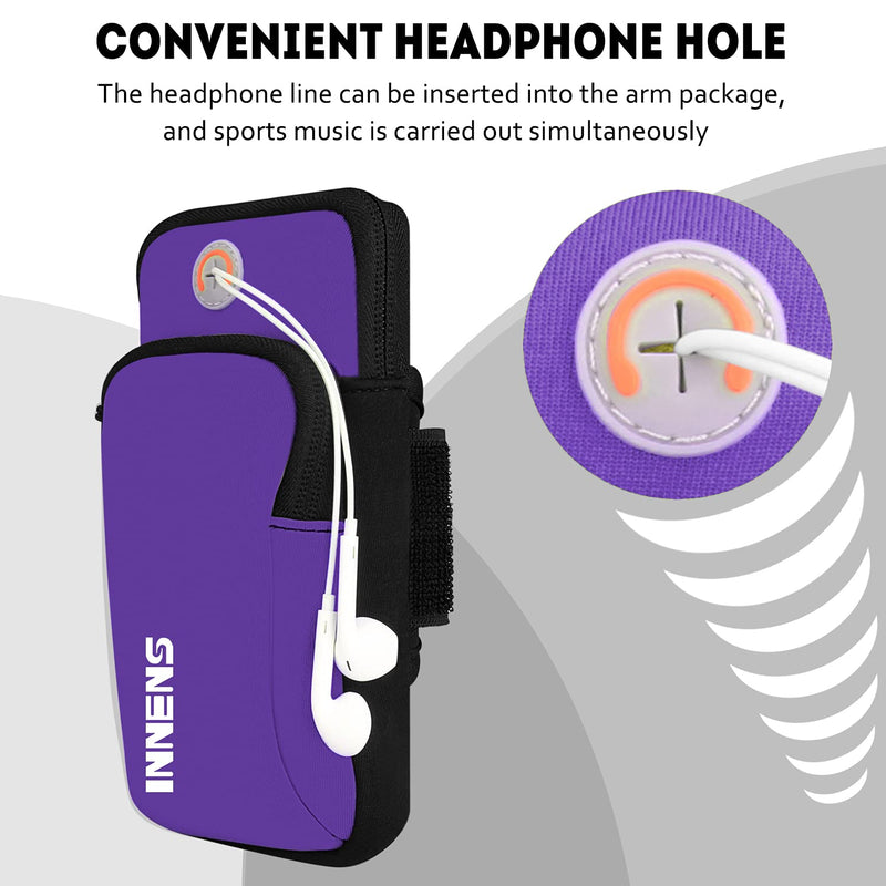  [AUSTRALIA] - Innens Cell Phone Running Armband for iPhone 13 11 Pro 11 XS XR 8, Galaxy S20 S10 S9,Sports Phone Holder with Adjustable Band and Earphone Jack for Hiking Biking Walking (6.1inch Purple) 6.1inch Purple