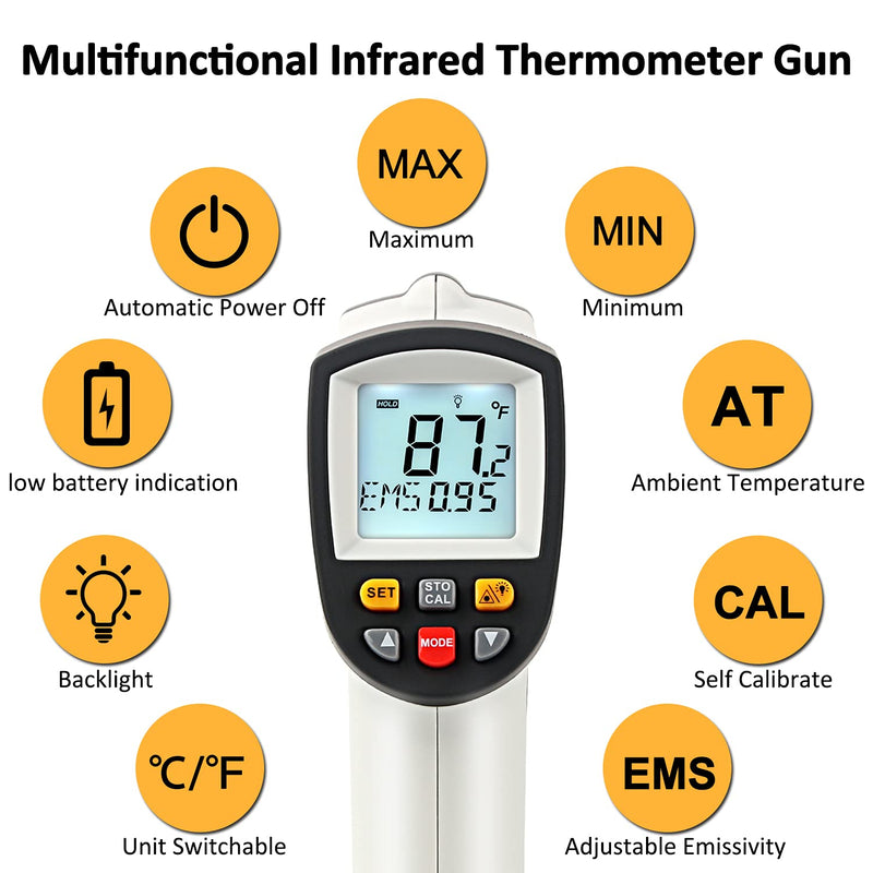  [AUSTRALIA] - Laser infrared thermometer temperature gun for measuring high temperatures -50°C ~ 950℃, data storage, max/min measurement (not for humans) -50～950℃ gray
