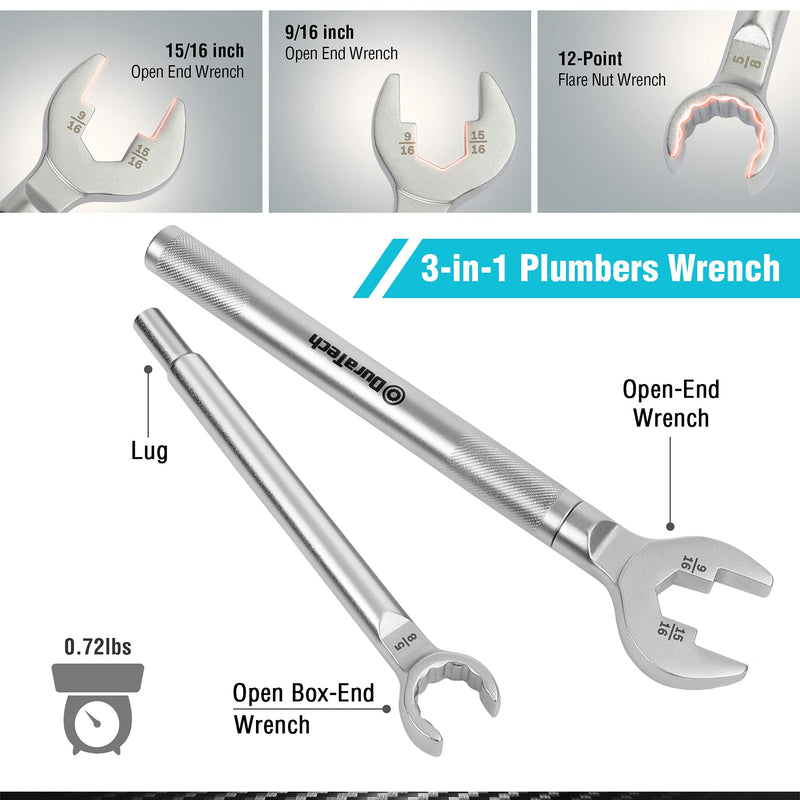 DURATECH 3-in-1 Plumber wrench & 4 Way Sillcock Key, 2-Pack, for Valve, Faucet nuts, and Spigots - LeoForward Australia