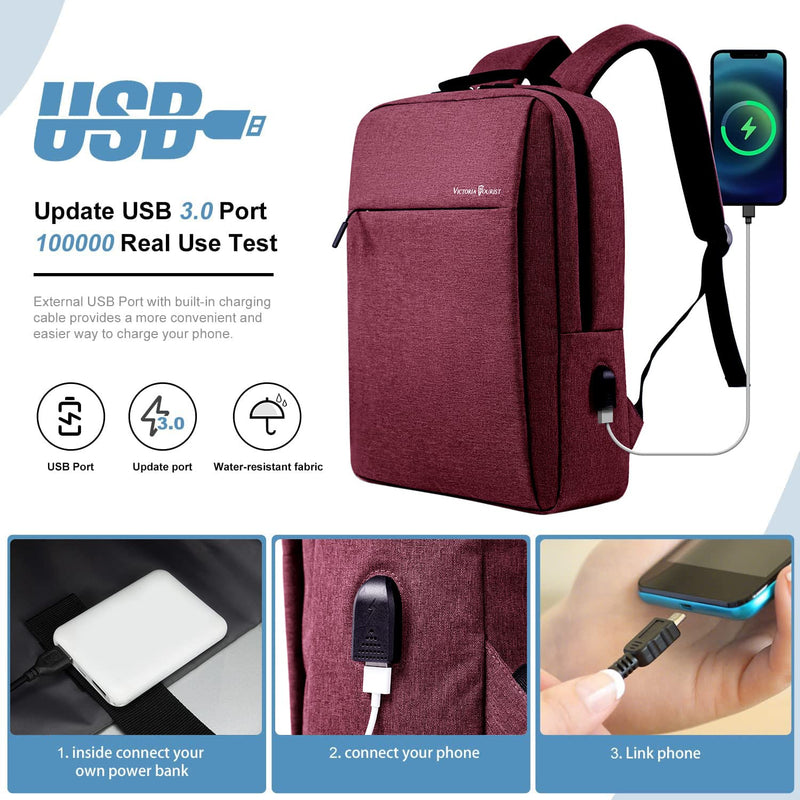  [AUSTRALIA] - Laptop Backpack for Girls, Womens High School Backpack with USB Port for School Supplies and College Accessories, Water Resistant Daypack Cute Book Bag for Teens and Ladies Fit 15.6 In Computer（Red） 15.6 inch Red