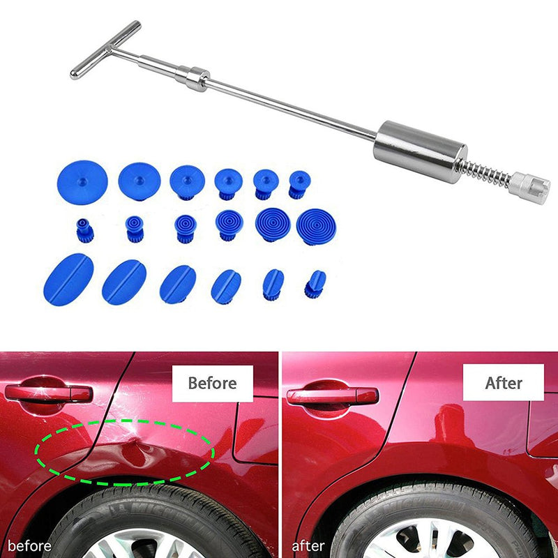  [AUSTRALIA] - Qiilu Car Dent Repair Tools Dent Lifter Paintless Removal Kit Puller Grip PRO Slide Hammer T-Bar Tool + 18pcs Glue Puller Tabs for Vehicle SUV Car Auto Body Hail Damage Remover