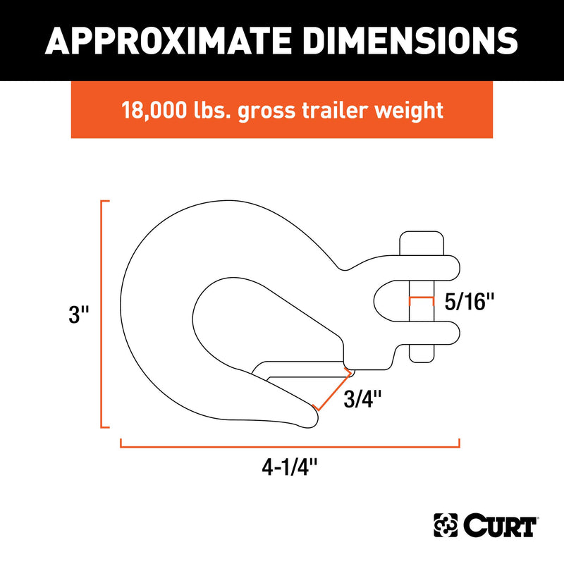  [AUSTRALIA] - CURT 81950 5/16-Inch Forged Steel Clevis Hook with Safety Latch 18,000 lbs., 3/4-Inch Opening