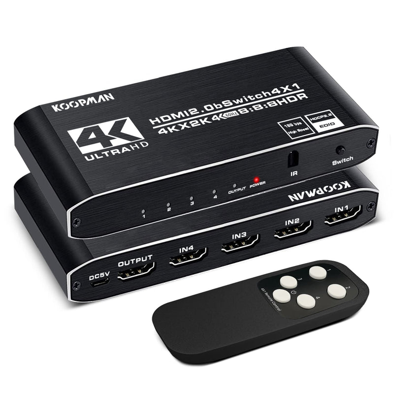  [AUSTRALIA] - 4k HDR HDMI Switch, Koopman 4 Ports HDMI 2.0 Switcher Selector with IR Remote Control, Supports HDCP 2.2 4K@60Hz UltraHD HDR10 3D HD1080P Dolby DST, HDMI Splitter for PS4 Xbox Apple TV Fire Stick