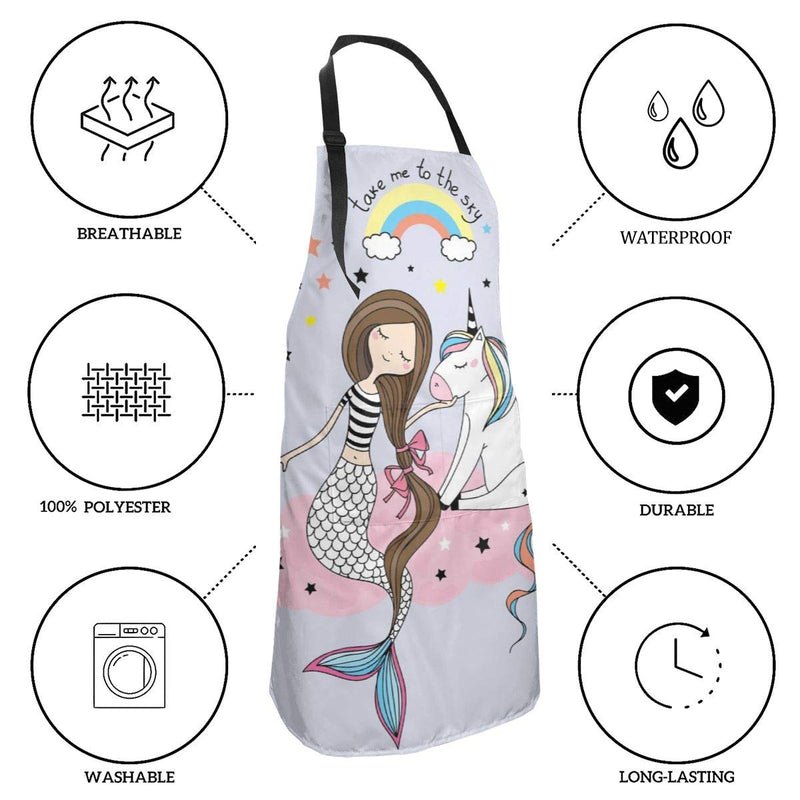  [AUSTRALIA] - wodealmug Women Unicorn Mermaid Apron Adjustable Neck Kitchen Bib Cook Apron with Pocket for Cooking Baking Gardening Beige