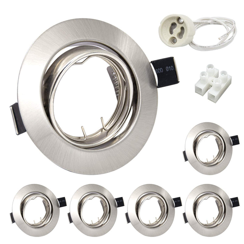  [AUSTRALIA] - Wondlumi Set of 6 LED recessed spotlight frames GU10 swiveling round 230V brushed stainless steel recessed frame ceiling lamp recessed spots including socket for GU10 LED/halogen 6 pieces round