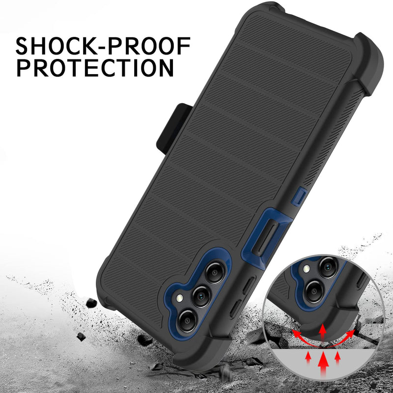  [AUSTRALIA] - Leptech for Samsung Galaxy A14 5G Phone Case with Tempered Glass Screen Protector, [Holster Series] Belt Clip Hard Tough Full Heavy Duty Rugged Military Shockproof Armor Cell Phone Cover (Black) Black