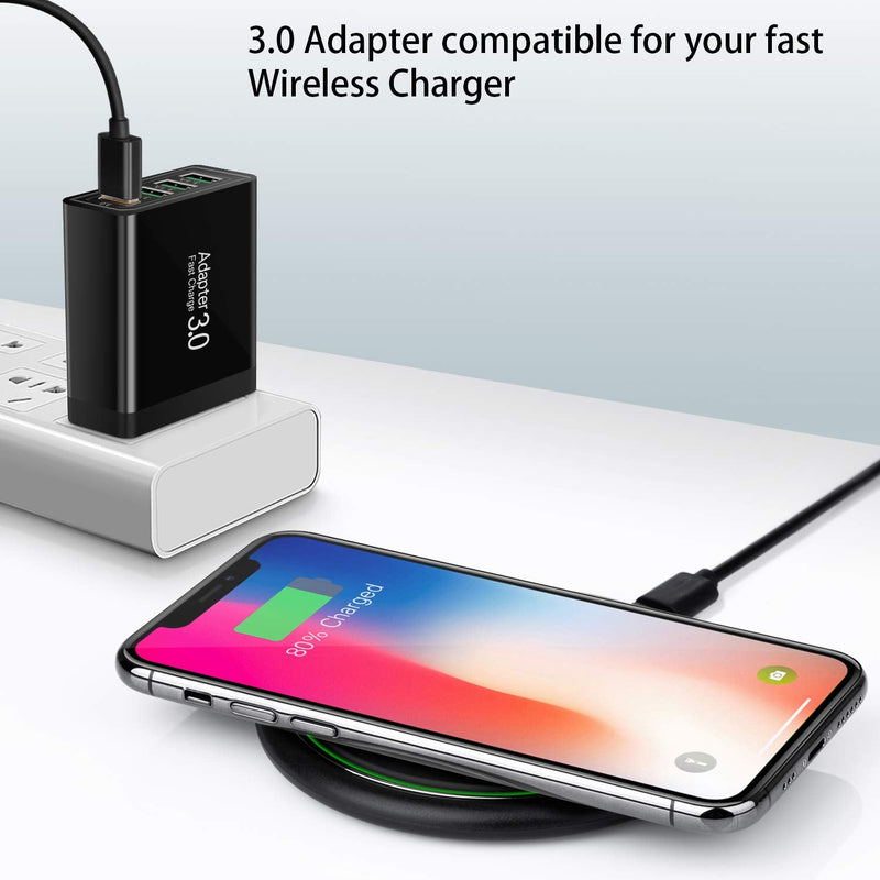  [AUSTRALIA] - iSeekerKit Fast 3.0 Wall Charger, 3-Pack 4 Ports USB Wall Charger Adapter Fast USB Charging Block Compatible for Wireless Charger, Samsung Galaxy S9/S8 Note 8/9, iPhone, Pad, Tablet and More-Black Black