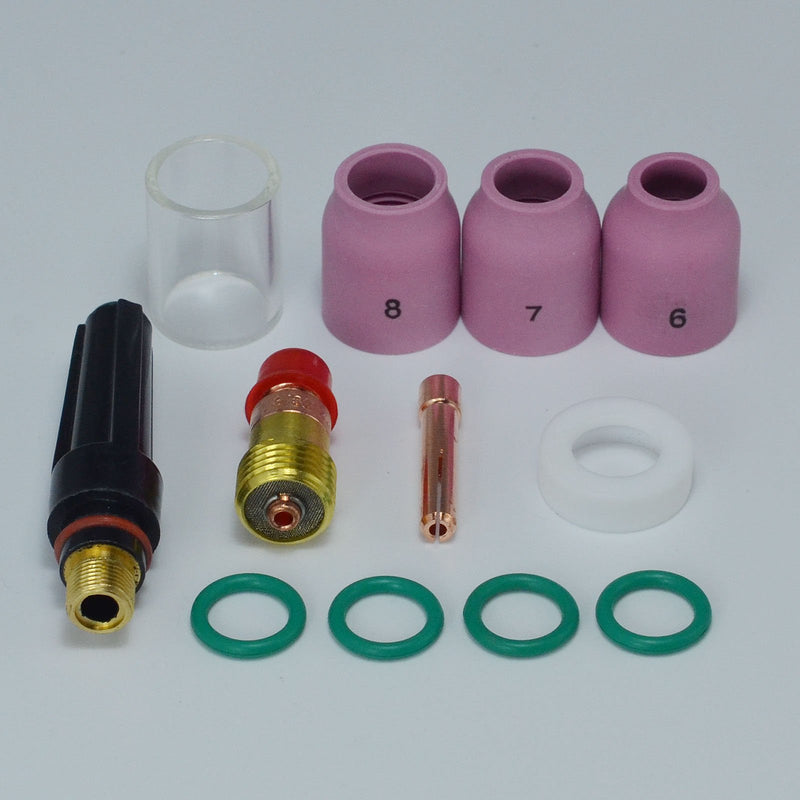  [AUSTRALIA] - TIG Stubby Gas Lens 17GL332 Pyrex Cup & TIG Gas Lens Alumina Nozzle Kit Fit DB SR WP 17 18 26 TIG Welding Torch 12pcs