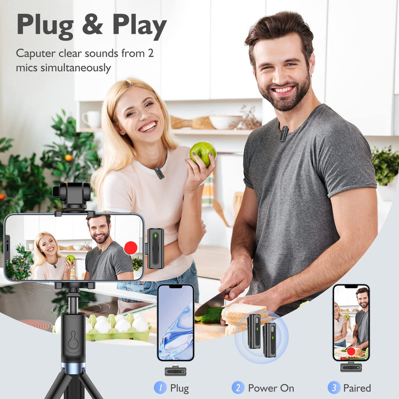  [AUSTRALIA] - 2 Wireless Lavalier Microphone for Android - Lav Mics Lapel for Video Recording with Battery Case USB C