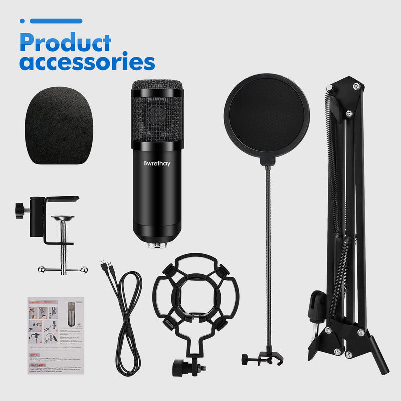  [AUSTRALIA] - USB Microphone,Professional Microphone 192kHz/24Bit Plug & Play PC Computer Microphone Condenser Cardioid Mic Kit with Adjustable Boom Arm Stand Shock Mount,for Podcast,Streaming,Studio Recording