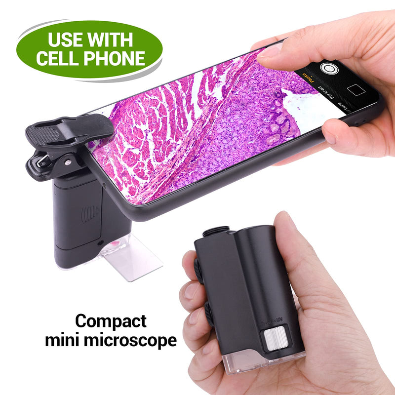  [AUSTRALIA] - 60x-100x Pocket Microscope,Handheld Mini Microscope with LED UV Lighted Zoom,Smartphone Holder,Portable Microscope Gifts for Kids Students Microbiological Observation Preschool Home Study