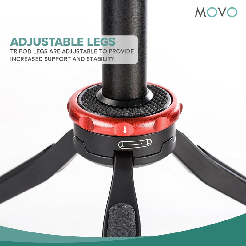  [AUSTRALIA] - Movo Universal Mini Camera Tripod with Extendable Pole (MV-T1) Adjustable Head, Heavy-Duty Aluminum Travel Stand for DSLR, Mirrorless, GoPro, Smartphones, Compact, Portable