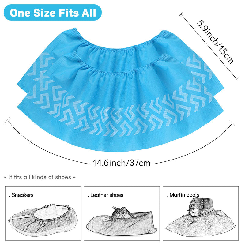  [AUSTRALIA] - Sfee 100 Pack Shoe Covers-Disposable Shoe Covers for Indoors, Non Slip, Durable, Recyclable Non Woven Booties Shoes Cover for Workplace, Office, Home Floor Carpet Protection, One Size Fits All (Blue) 100 piece(50 Pairs) with pattern Blue