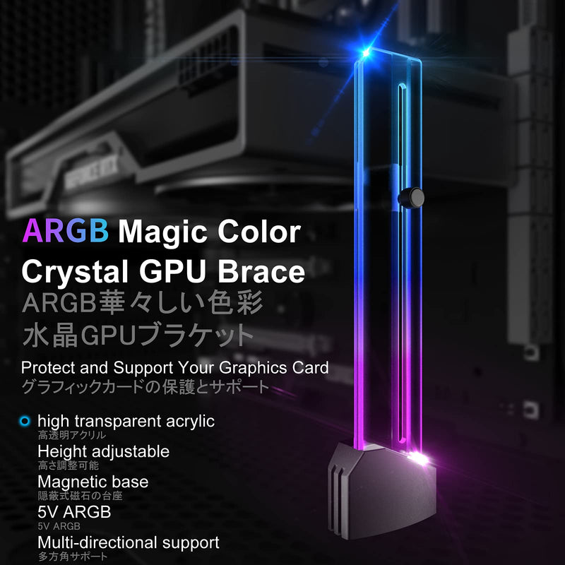  [AUSTRALIA] - novonest GPU Support Bracket,5V 3PIN ARGB Graphics Card GPU Brace Support Video Card Sag Holder/Holster Bracket,Vertical GPU Mount,Transparent Acrylic, Side Neon Light,GH03ARGB