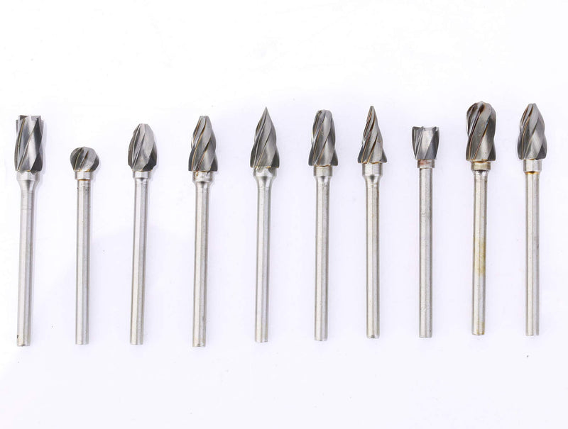 DLtools 10pcs Aluma Cut Tungsten Carbide Rotary Burr Set, Metal Carving Drilling Polishing Cutter Bits with 1/8"(3mm) Shank and 1/4"(6mm) Head Dia for Die Grinder Drill Aluminum and Wood Aluma Cut Burr Set - LeoForward Australia