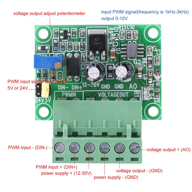  [AUSTRALIA] - Digital Converter Module, 1-3KHZ 0-10V PWM Signal to Voltage Converter Module Digital Analog Board