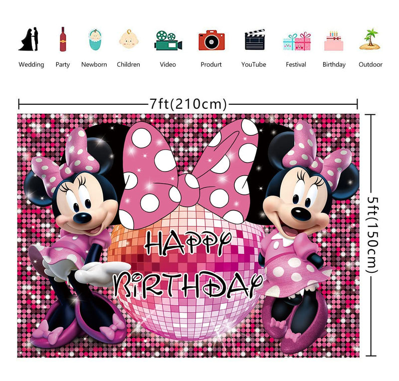  [AUSTRALIA] - SK Cartoon Mouse Photo Backdrop for Baby Girl Happy Birthday Party Decoration Backdrop Baby Shower Glitter Polyester Cloth Photo Backdrop 7x5ft SK-Backdrop-c266