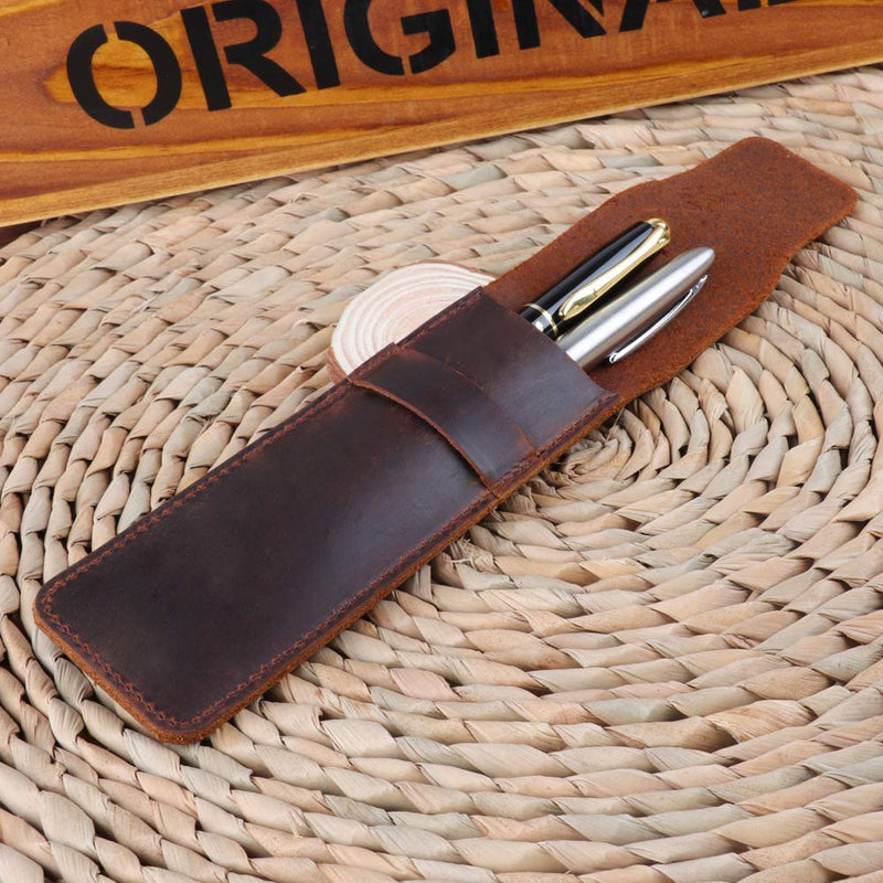 Daimay Leather Pen Case Holder Handmade Fountain Multi Pens Pouch Crazy Horse Leather Pen Protective Sleeve Cover – Black - LeoForward Australia