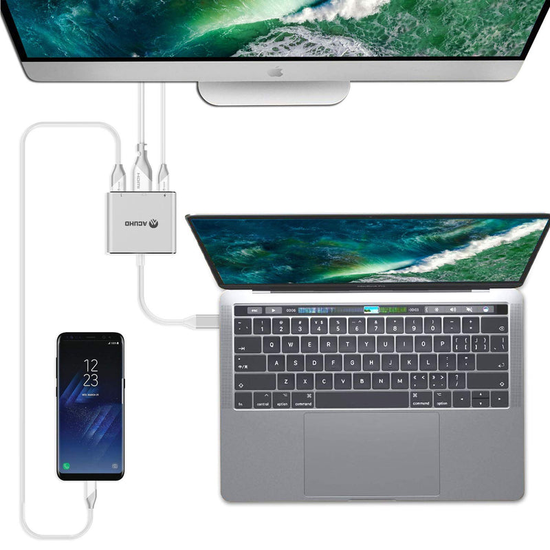 USB C to HDMI Adapter, 4K USB Type-C (Thunderbolt 3) Multiport Hub, 3 in 1 HDMI Port, USB 3.0 Port and USB C Fast Charging Port, Compatible with MacBook Pro 2020/2019, Ipad pro 2020 (Silver) SILVER - LeoForward Australia