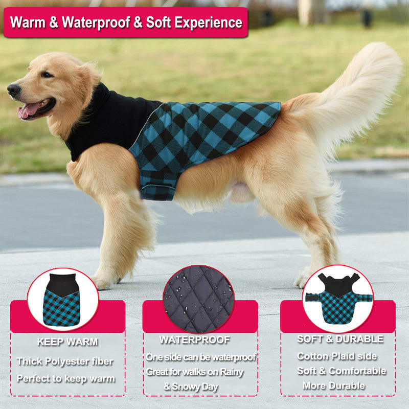 Fragralley Dog Winter Coat, Reversible Waterproof Winter Pet Snow Jacket, Dog Cold Clothes Warm Cotton Vest Windproof Sweaters, Plaid with Reflective, for Small Medium and Large Dogs,Dog Coat X-Small Blue - LeoForward Australia