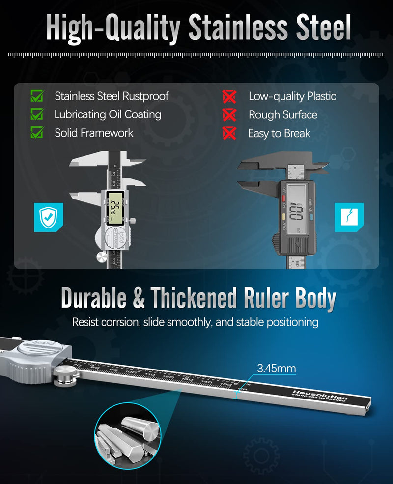  [AUSTRALIA] - Housolution Digital Caliper, Electronic Caliper with ABS Function, 6-Inch IP54 Waterproof Caliper with LCD Display & Replacement Battery, with Feeler Gauge for Precise Measurement, Silver + Black ABS-150mm