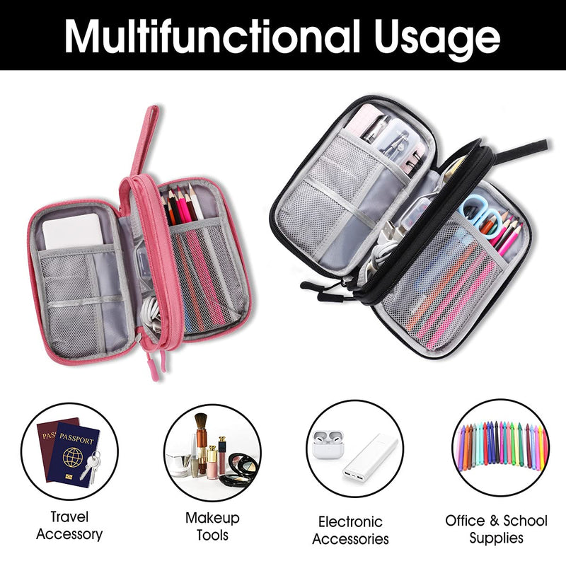  [AUSTRALIA] - Electronic Organizer Pouch Bag, 3 Compartments Travel Cable Organizer Bag Pouch Portable Electronic Phone Accessories Storage Multifunctional Case for Cable, Cord, Charger, Hard Drive, Earphone(Black) Black