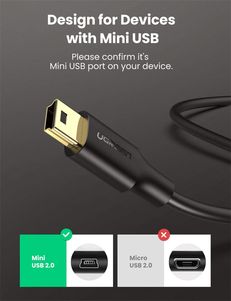  [AUSTRALIA] - UGREEN Mini USB Cable, A-Male to Mini-B Cord USB 2.0 Charger Cable Compatible with GoPro Hero 3+, PS3 Controller, Digital Camera, Dash Cam, MP3 Player, GPS Receiver, Garmin Nuvi GPS, SatNav, PDA 3FT 3 FT
