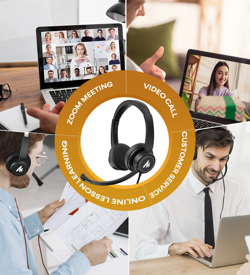  [AUSTRALIA] - USB Computer Headset with Microphone, MAONO Stereo Headset with Noise Canceling Microphone & Audio Control,Wired Headphones for Business, PC Call Center, Home Office, Online Class, Skype, Zoom (HS400)
