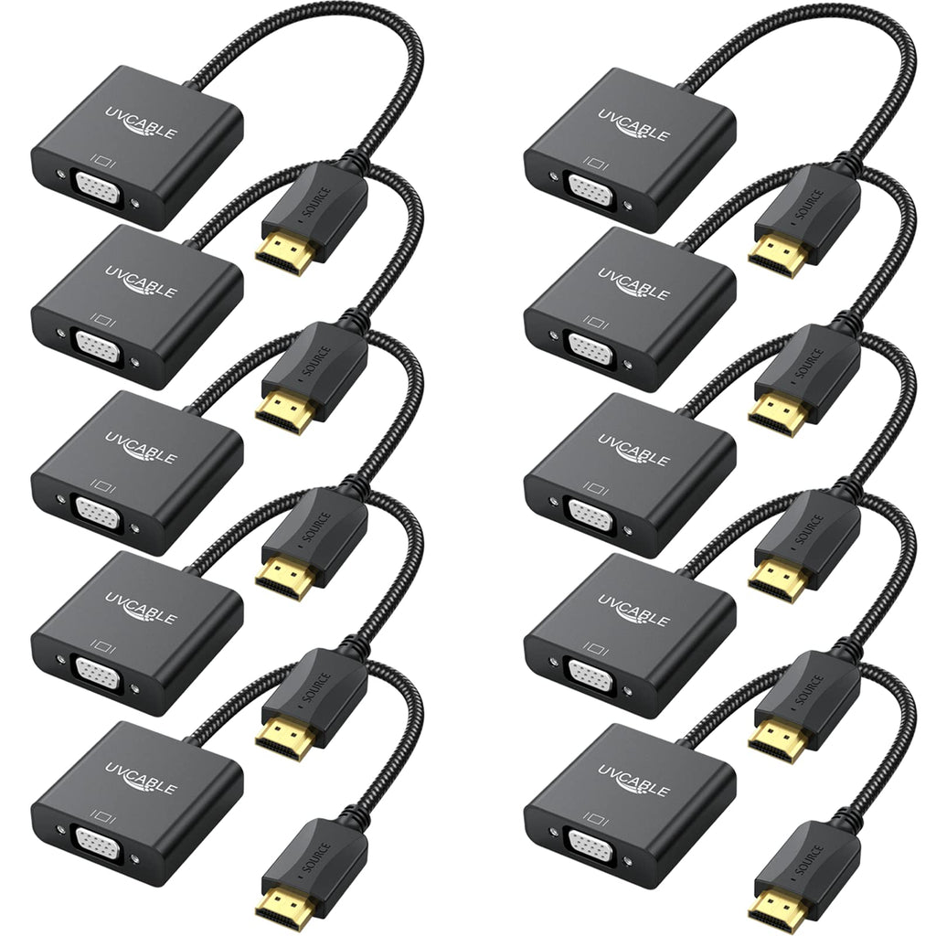  [AUSTRALIA] - HDMI to VGA Adapter 10-Pack, HDMI to VGA Adapter Male to Female Cable 1080P for Desktop, Laptop, PC, Monitor, Projector, HDTV, Chromebook, Raspberry Pi, Roku, Xbox and More-Braided black