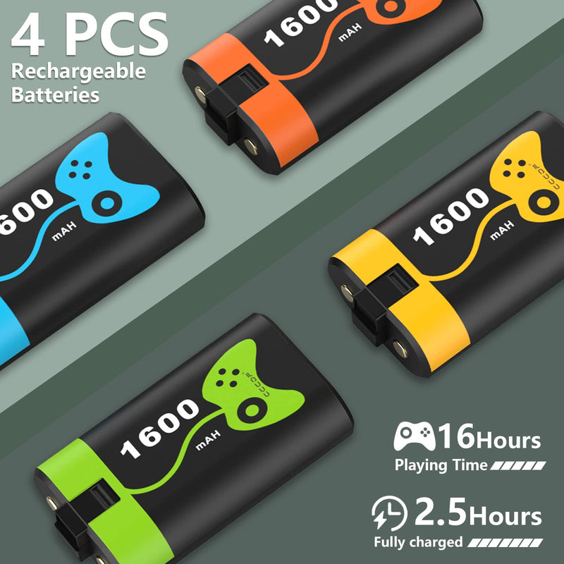  [AUSTRALIA] - 4 x 1600mAH Rechargeable Battery Packs for Xbox One Controller Xbox Series X|S Battery Packs with Charger Dock USB Charger Station for Xbox Series X|S, Xbox One S/One X/One Elite (Size 2) size 2