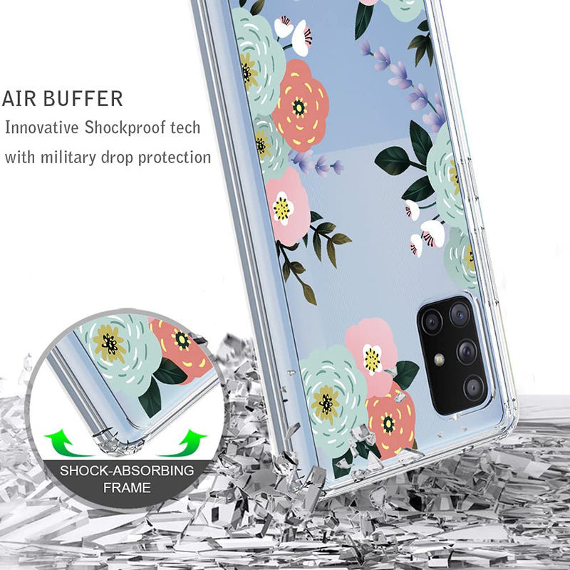 Ftonglogy Galaxy A71 5G Case Clear Flower Design Air Buffer TPU Bumper Shockproof Slim Women Girls Blue Pattern Protective Phone Cover for Samsung Galaxy A71 5G (Floral) Floral - LeoForward Australia
