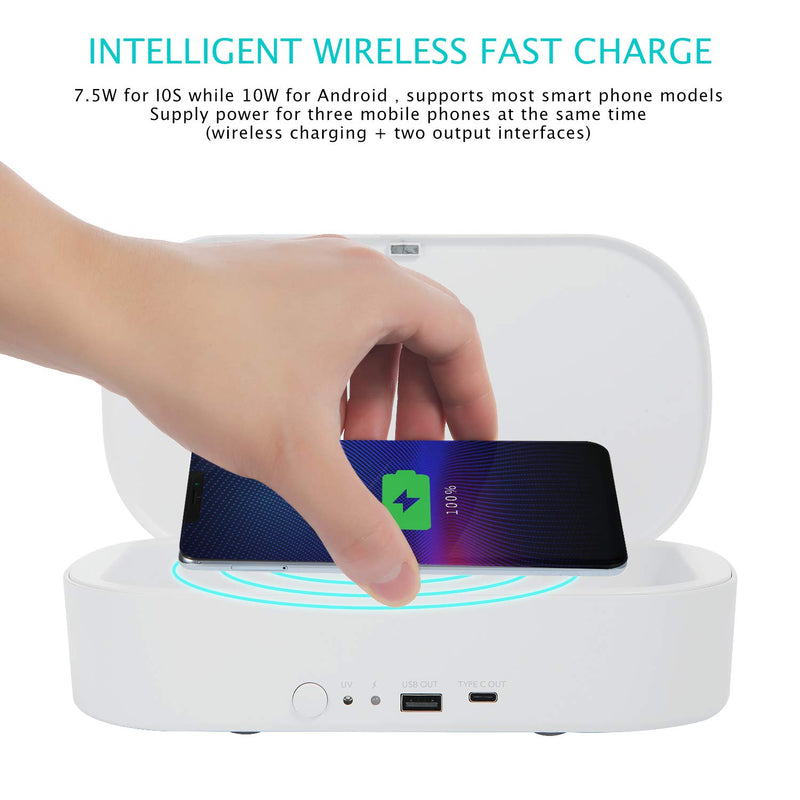  [AUSTRALIA] - UV Phone Sanitizer Box, Kills Up to 99.9% of Bacteria & Viruses, UVC Light Disinfector, 10W Max Fast Wireless Charging for iOS Android Smartphone by VCUTECH (White) White