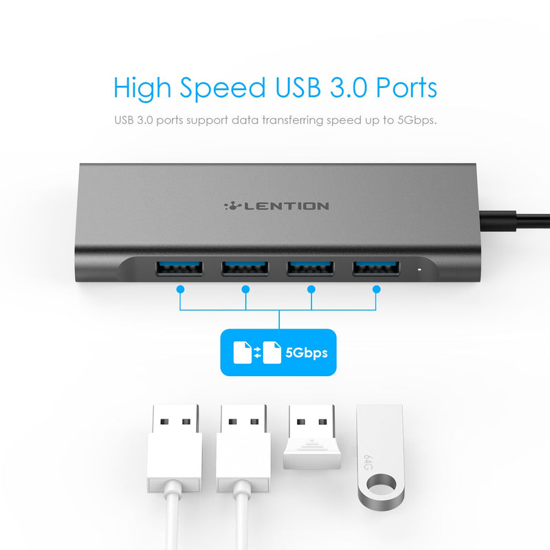 LENTION USB-C Multi-Port Hub with 4K HDMI Output, 4 USB 3.0, Type C Charging Adapter Compatible 2020-2016 MacBook Pro 13/15/16, New Mac Air & Surface, Chromebook, More (CB-C35, Space Gray) - LeoForward Australia