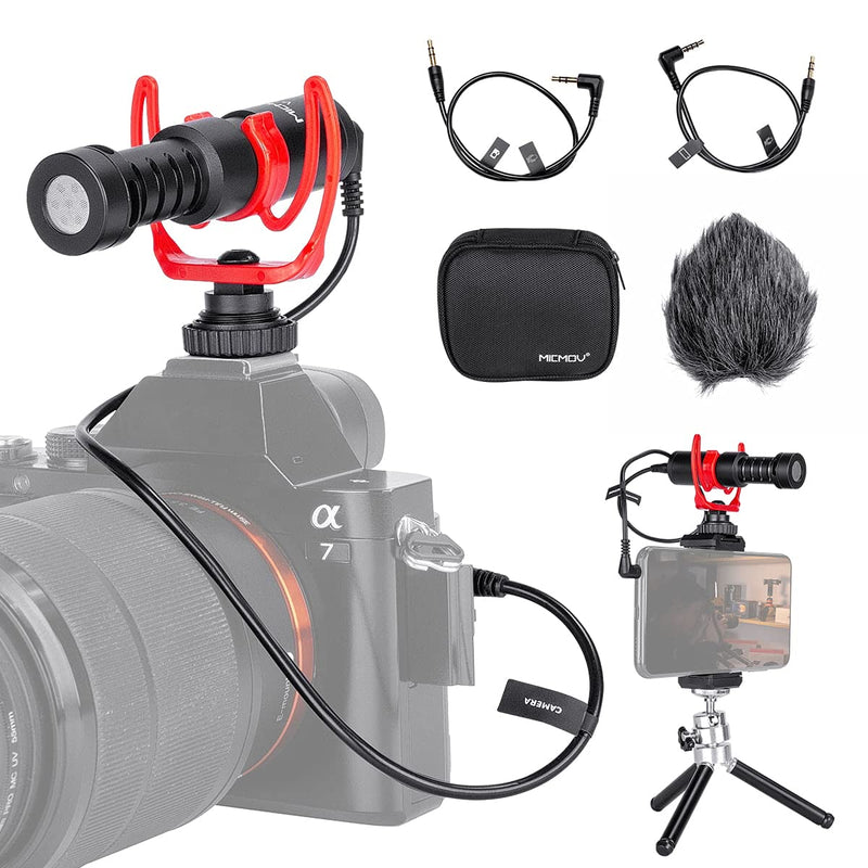  [AUSTRALIA] - FOMITO MICMOV V-1 Universal Cardioid Microphone - with Shock Mount, Tripod, Phone Clip and Storage Case, Compatible with 3.5mm Interface Smartphones, Camera for Recording YouTube, TikTok etc V-1 KIT