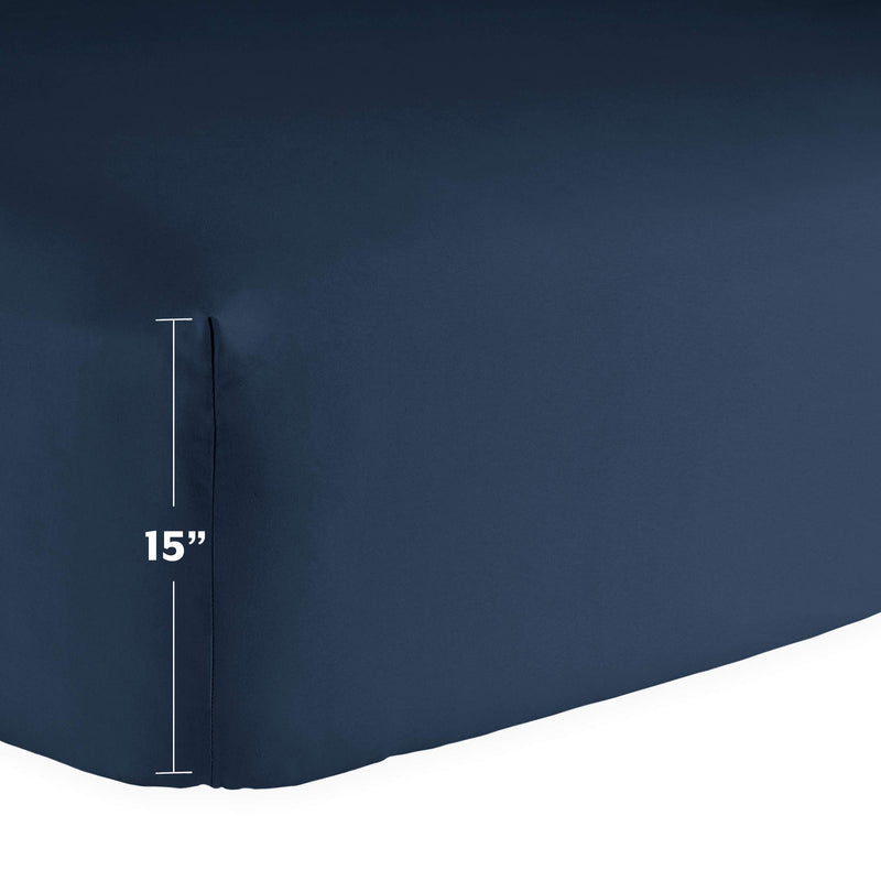Bare Home Fitted Bottom Sheet Twin - Premium 1800 Ultra-Soft Microfiber - Deep Pocket (Twin, Dark Blue) - LeoForward Australia